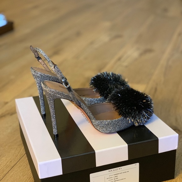 ❌SOLD❌Aquazzura Powder Puff Silver Metallic Slingback - Picture 3 of 6